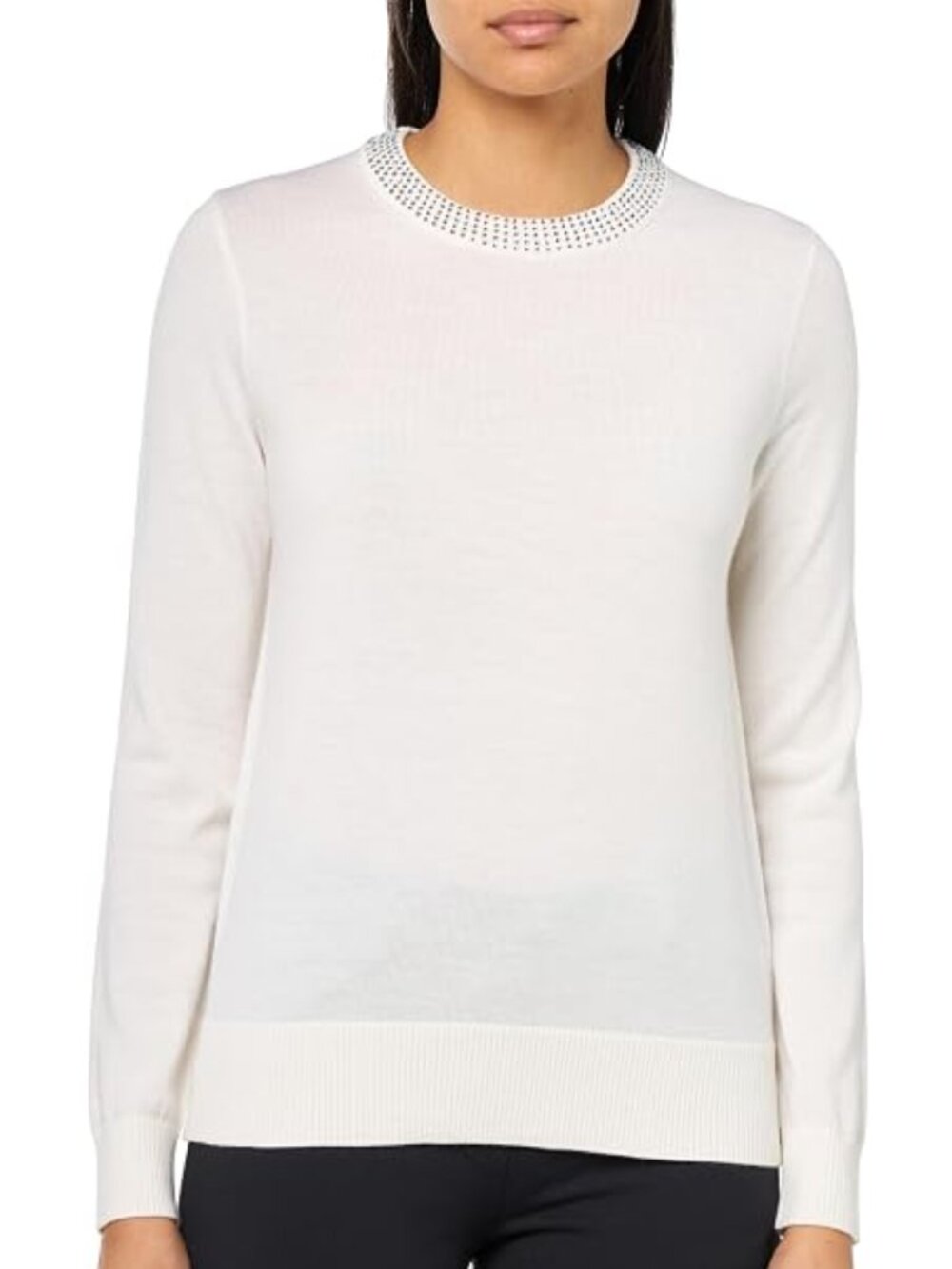 Trina Turk 'Laelia' Crystal-Neckline Merino Wool Sweater, Whitewash